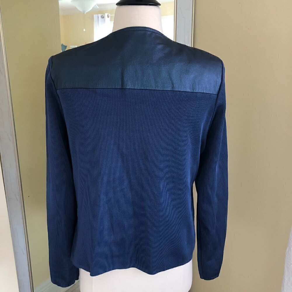 Peter Nygard Blue Studded Leather Knit Zip Stretch Blazer Jacket Size M Gorpcore - Picture 6 of 11